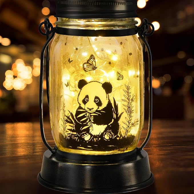 kyoryuger Panda Gifts for Women/Men/Kids Panda Solar Lanterns Mom Grandma Birthday Present Lantern Memorial Lights Solar Garden Decoration Outside for Yard, Patio,Backyard,Porch Torches - Bloomnest