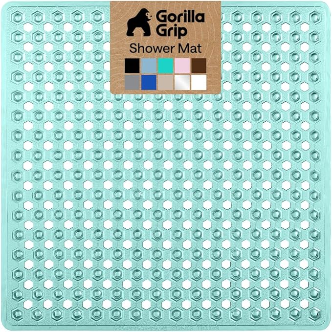 GORILLA GRIP Patented Square Shower Stall Mat, Small Bathtub Floor Mats for Stand Up Showers with Suction Cups and Drainage Holes, Machine Wash, Soft on Feet, Bathroom Accessories 21x21 Inch, Green - Bloomnest