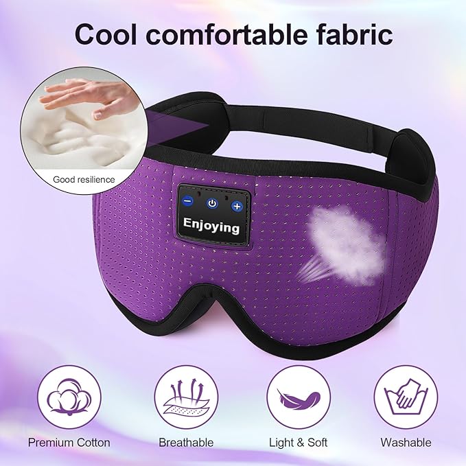 Sleep Headphones, Sleep Mask Bluetooth Wireless Music Eye Mask, Sleeping Mask for Side Sleepers Sleep Mask with 3D Bluetooth Headphones Ultra-Thin Stereo Speakers Perfect for Sleeping (Purple) - Bloomnest