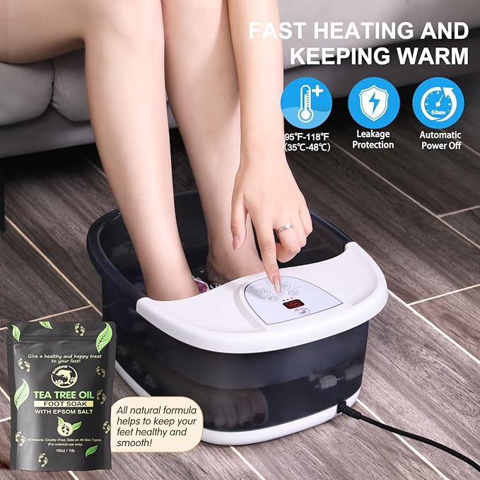 Foot Spa Bath Massager with Heat, Foot Bath with 22 Massage Rollers, Temperature Control, Jets, Bubbles, Epsom Salt and Vibration. Foot Soaking Tub for Relaxation - Grey - Bloomnest