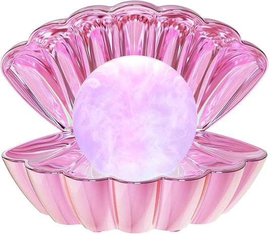 Shell Pearl Beach Themed Night Light, RGB 8 Colors Changing Mood Shell Pearl Lamps, Bedside LED Clamshell Portable Night Lights for Bar (Electroplating Powder) - Bloomnest