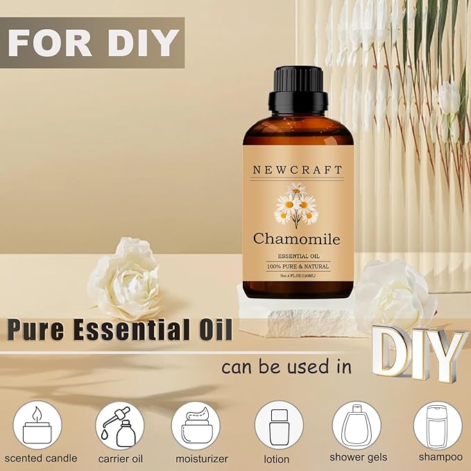 Chamomile Essential Oils 120ML, 100% Pure and Natural Essential Oil with Dropper for Aromatherapy Diffuser - 4 Fl Oz/Chamomile NewCraft