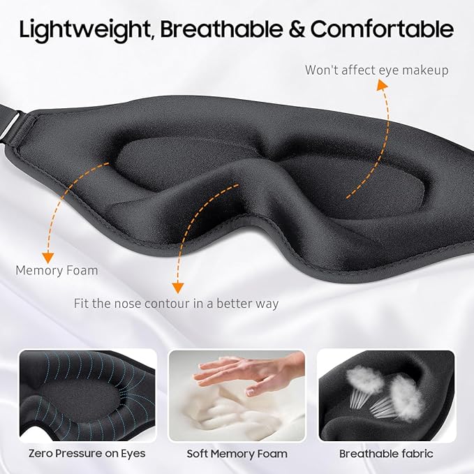 Sleep Mask, 2 Packs Premium Eye Mask for Sleeping, Total Blackout, Superior Soft Comfort, Upgraded 3D Ergonomic Designed Sleeping Mask for Home, Office, Travel, Meditation, Black & Purple - Bloomnest