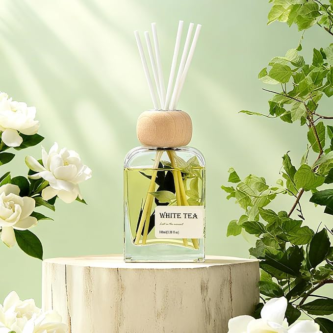 White Tea Essential Oil Reed Diffusers,Luxury Hotel Collection Diffuser Oil Inspired by Westin for Home&Office, Bedroom Living Room Shelf Decor,Bathroom Accessories,Non-Toxic & Gift Ready,3.34 FL OZ - Bloomnest