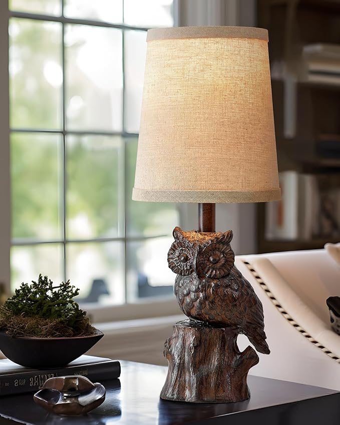 14.25" Small Table Lamp for Living Room Farmhouse Bedside Resin Single Lamp with Brown Owl Lamp Shape for Bedroom Retro Rustic Nightstand Lamp - Bloomnest