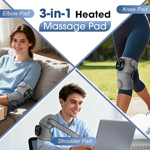 Cordless Heated Knee Massager 3-in-1 Electric Knee Massager with Heat Heating Pad Elbow Shoulder Pain Relief,Heated Knee Brace for Arthritis with Massage with 3 Vibration & 6 Heating Modes - Bloomnest
