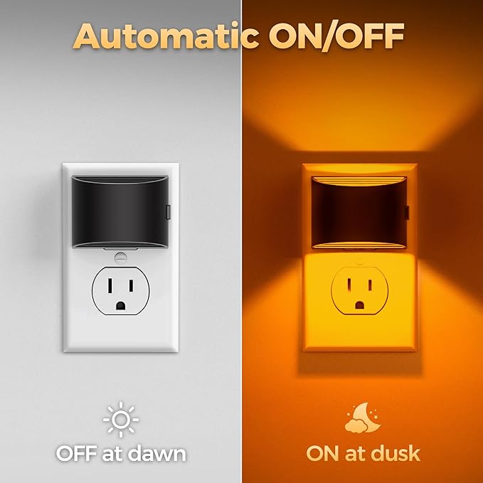 DORESshop LED Night Light[2 Pack], Night Lights Plug into Wall, 3 Level Brightness Adjustable Plug in Night Light, Dusk to Dawn Sensor, Nightlights for Adults, Bedroom, Bathroom, Hallway, Amber - Bloomnest