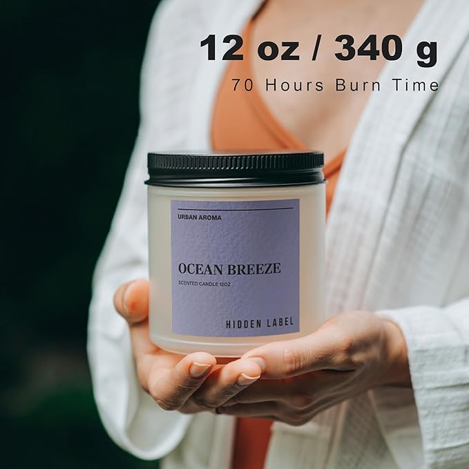 Hidden Label Ocean Breeze Scented Candle, 12oz 2 Wick Natural Soy Non Toxic Candles, Clean Burning Long Lasting Aromatherapy for Home | Gifts | Décor,Premium Scents for Relaxation & Stress Relief - Bloomnest