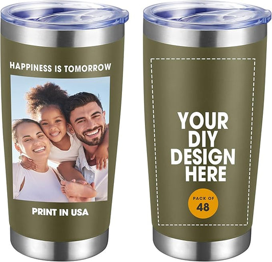 Personalized Custom Tumbler Print in USA 48 Pcs 20oz Stainless Steel Coffee Cup with Lid & Straw Double Wall Insulated Tumbler with Colorful Text Logo Photo - Bloomnest