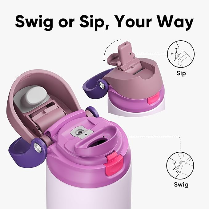 ENCOOL Leakproof Insulated Water Bottle with Straw Dual-Sip Water Bottle Bag-Safe Design for Work, Commute & Gym – Keeps Drinks Cold All Day, 24 oz, Purple Cabbage ENCOOL