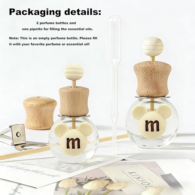 2 Pack Car Air Freshener Diffuser Bottle Refillable Empty Glass Perfume Bottle with Vent Clip, Drift Car Air Freshener Clip Essential Oil Diffuser for Car Oil Diffusers Interior Decor-A4 - Bloomnest