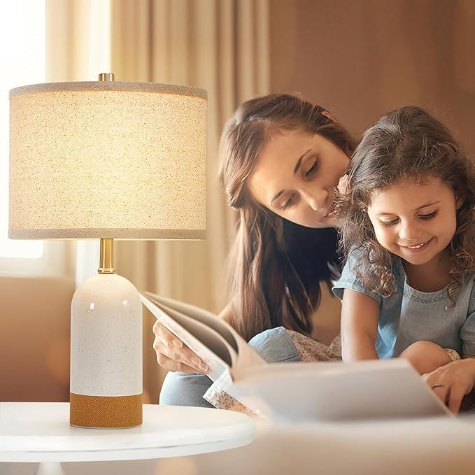 GyroVu 3 Color Temperature Small Table Lamp for Bedroom, Bedside Desk Reading Lamps, 21.5" Nightstand Ceramic Lamp for Kids Room, Living Room, Dorm, Home Office, Bulbs Included - Bloomnest