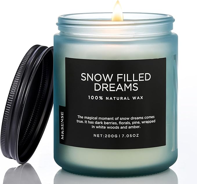 M&SENSE Snow Filled Dream - Jasmine & Pine Scented Natural Soy Wax Cotton Wick Candle for Home Decor, 7.05oz 50 Hours Long Lasting Winter Scent Holiday Gifts for Women Men - Bloomnest