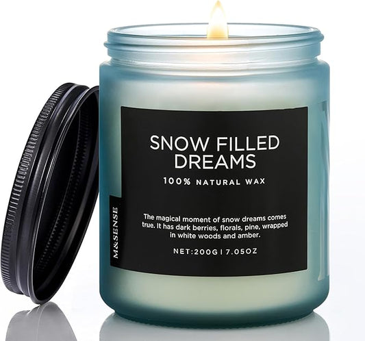 M&SENSE Snow Filled Dream - Jasmine & Pine Scented Natural Soy Wax Cotton Wick Candle for Home Decor, 7.05oz 50 Hours Long Lasting Winter Scent Holiday Gifts for Women Men - Bloomnest