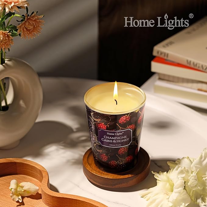 HomeLights Scented Candles for Women & Men, 6.7oz Candle Jars Aromatherapy Single Wick Candle, Ideal for Eclectic Mixed Styles Home Decor and Gifts, Champagne Cassis & Honey - Bloomnest