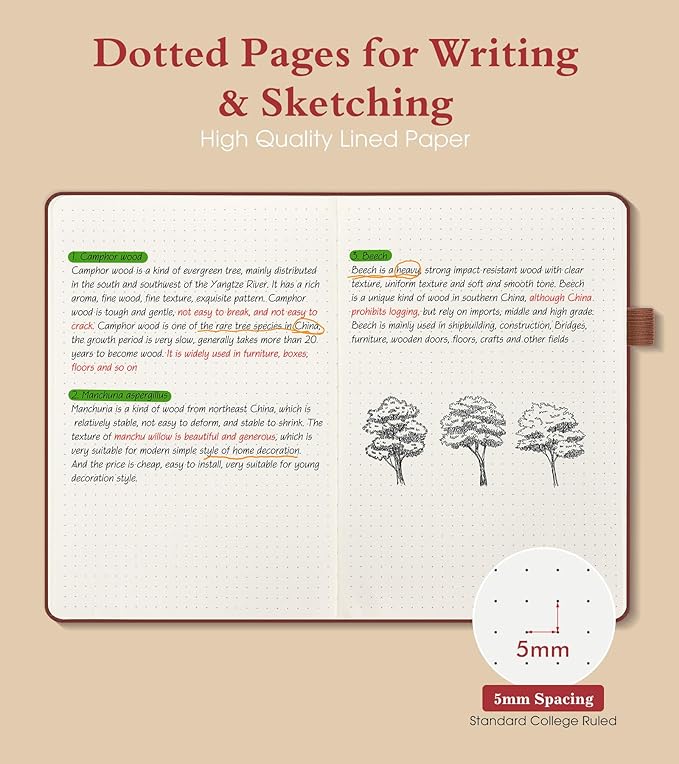 Dotted Journal Notebook for Women Men, 160 Pages Dot Grid Journals for Writing, A5 Hardcover Vintage Leather Bullet Journaling Notebooks for School, Work, Travel, Note Taking 5.8"x8.5"(Brown) - Bloomnest