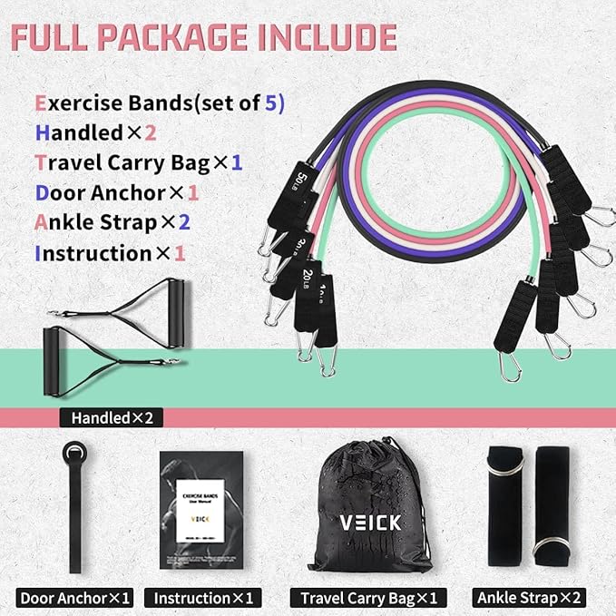 VEICK Resistance Bands, Exercise Bands, Workout Bands, Resistance Bands for Working Out with Handles for Men and Women, Exercising Bands for Fitness Weights Work Out at Home - Bloomnest
