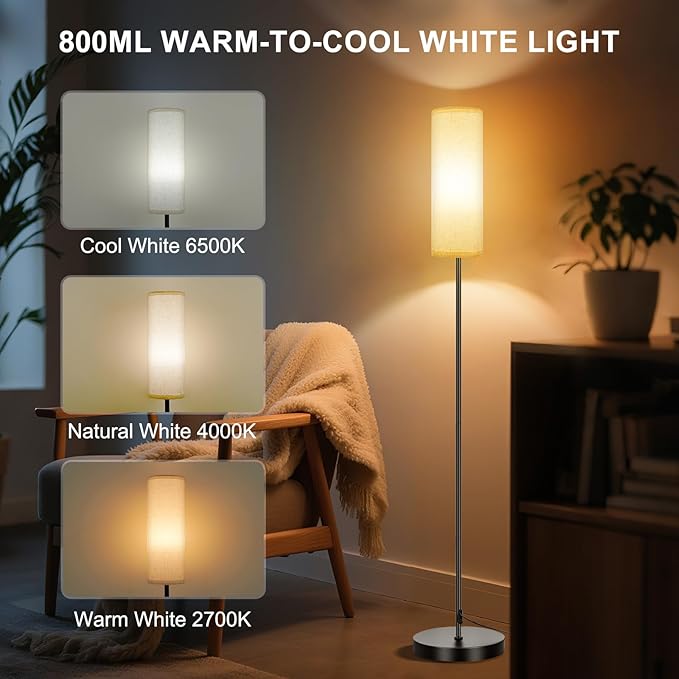 FRIDEKO HOME 2 Pack Floor Lamps for Living Room, Dimmable Colors Temperature & Brightness, Modern Floor Lamp with Remote, Tall Standing Lamps for Living Room Bedroom Office, Beige Shade 9W Smart Bulb - Bloomnest