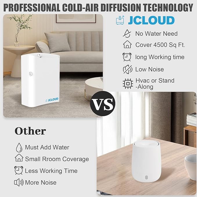 JCLOUD Smart Scent Air Machine Pro for Home, HVAC Scent Diffuser for Essential Oils 500ML with Cold Air Technology, Waterless Aromatherapy Diffuser Cover Up to 4500 Sq.Ft, White - Bloomnest