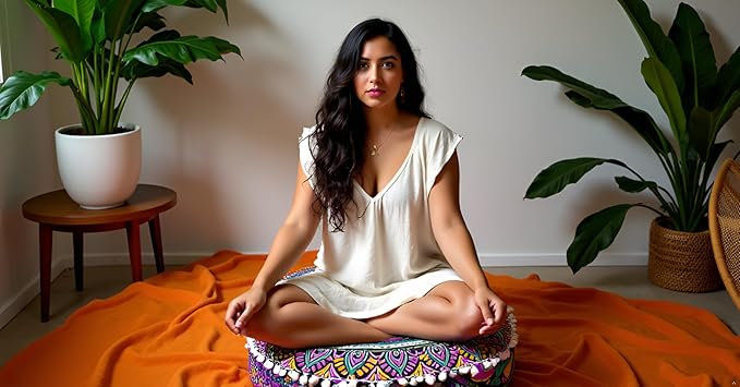 INDIAN CRAFT CASTLE ICC Floor Pillows & Cushion Covers Decorative Hippie Mandala Pouf Pillow Covers Seating Meditation Cushion Cover Large Boho Ottoman Case Pillowcase Couch New Pink, 16" Round - Bloomnest