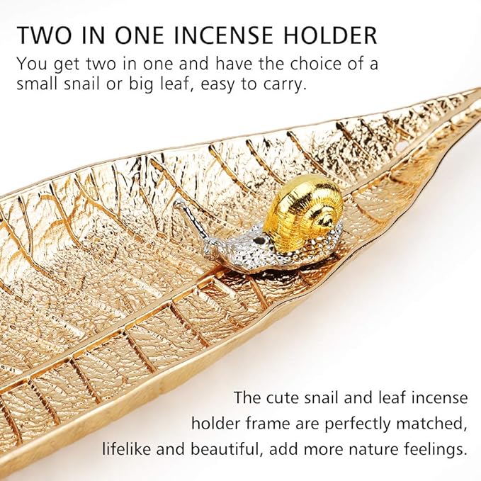 Accmor Incense Holder Set, Leaf and Snail Incense Burner, Incense Ash Catcher, Incense Sticks Holder for Counters, Meditation Room, Yoga, Home, Office, Gold - Bloomnest