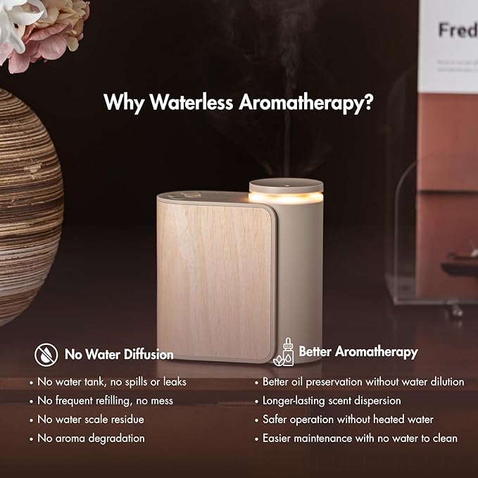 ZMARKRAFT® Waterless Essential Oil Diffuser w Solid Wood Cover 3 Timers 2 Mist Modes, Auto-Off Quiet Dual Fluid Aroma Diffuser, Portable Waterless Scent Diffuser w Lights, Room Decor Aromatherapy Gift - Bloomnest