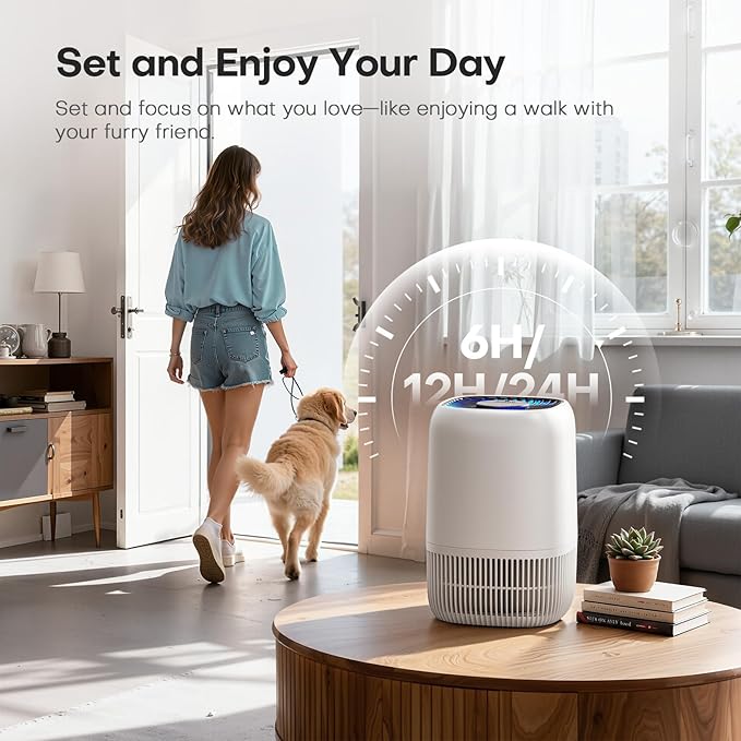 Air Purifiers for Home with H13 True HEPA Filter Up to 1076 Ft² for Pet Hair, Odors, Pollen, Smoke, Compact Air Cleaner with 3 Speeds, Timer, Aroma Quiet 360°Intake Filter, White - Bloomnest