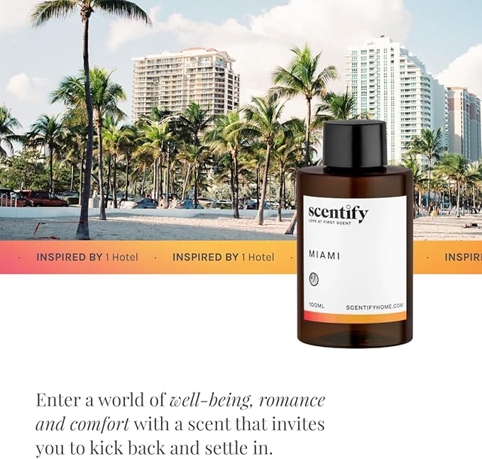 Scentify Miami Aroma Oil Refill Scent for Oil Diffusers - Creamy, Cashmere, Sandalwood, Musk Scents - Luxurious Relaxing Aromatherapy Diffuser Fragrance 470ml, 16 oz - Bloomnest