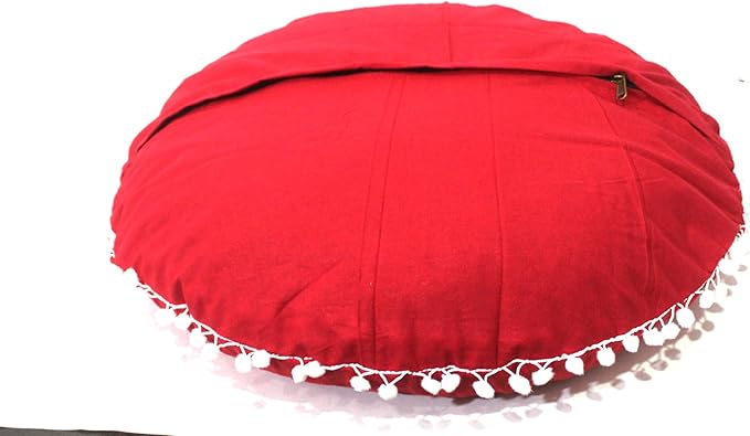 CRAFT KALA Meditation Floor Pillow Cover, Round Large Pillows Cover Seating for Adults, Bohemian Mandala Circle Cushions Cover for Outdoor Fireplace Yoga Living Room (Red, 22" Round) - Bloomnest