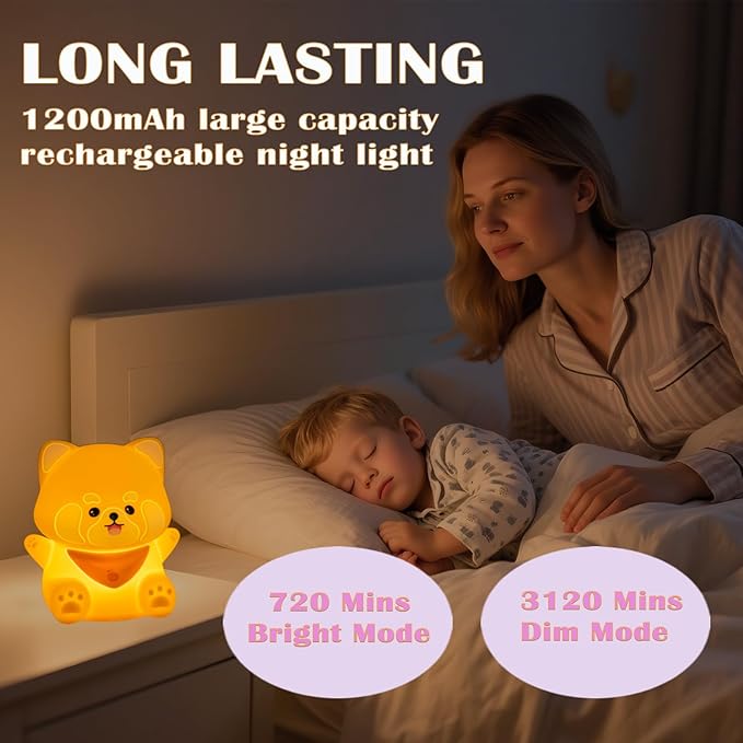 Red Panda Night Light with Squishy Soft Silicone, RGB Flashing Color, Dimmable Rechargeable Portable Touch Red Panda Gifts Decor for Girls Boys - Bloomnest