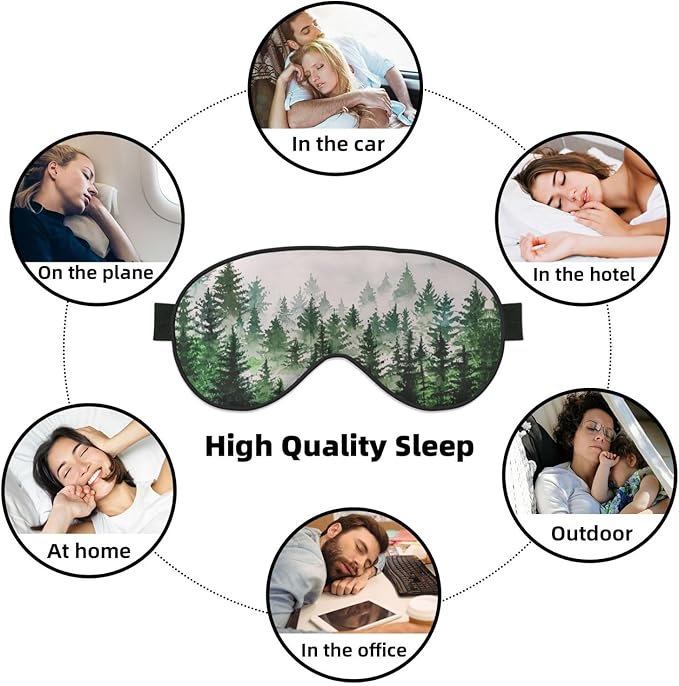 Sleep Eye Mask Watercolor Foggy Forest Sleep Mask for Women Men Comfortable Eye Mask with Adjustable Strap Soft Eye Cover Blindfold for Travel Yoga Nap Shift Work - Bloomnest