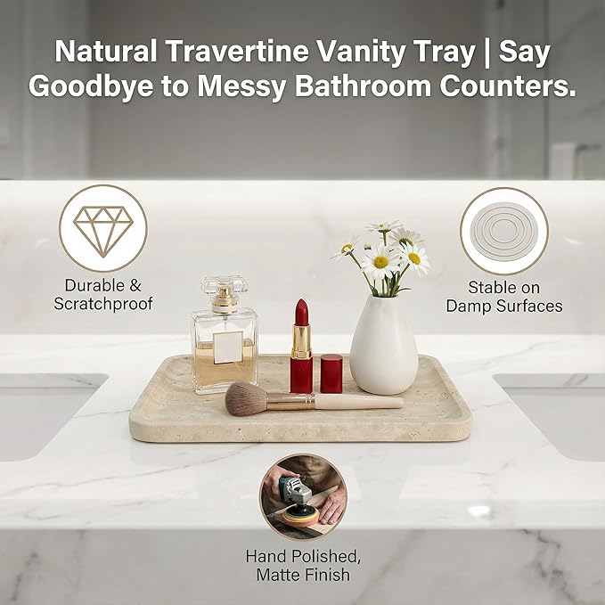 Natural Marble Vanity Tray for Bathroom Counter-12 X6 Decorative Tray for Perfume, Candles, Stone Jewelry Dish Tray - Bloomnest