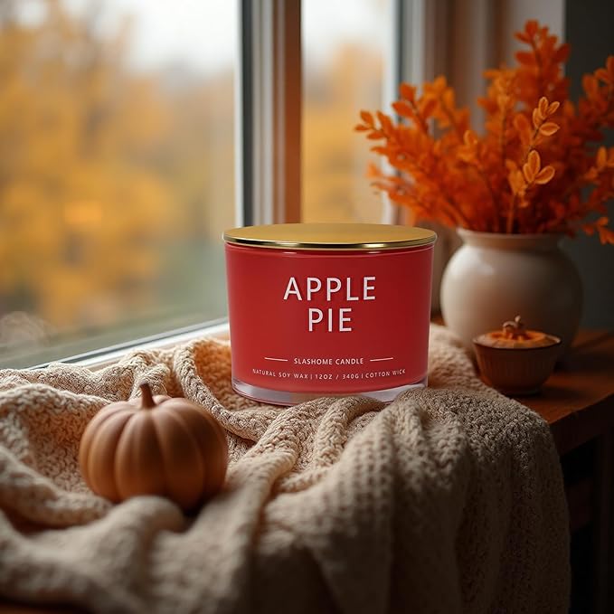 Apple Pie Fall Candle, Large 12oz 3 Wick Luxury Candle, Elegant Autumn Gift for Women & Men, 60+ Hour Burn Time & Non-Toxic, Cozy Fall & Halloween Home Decor - Bloomnest
