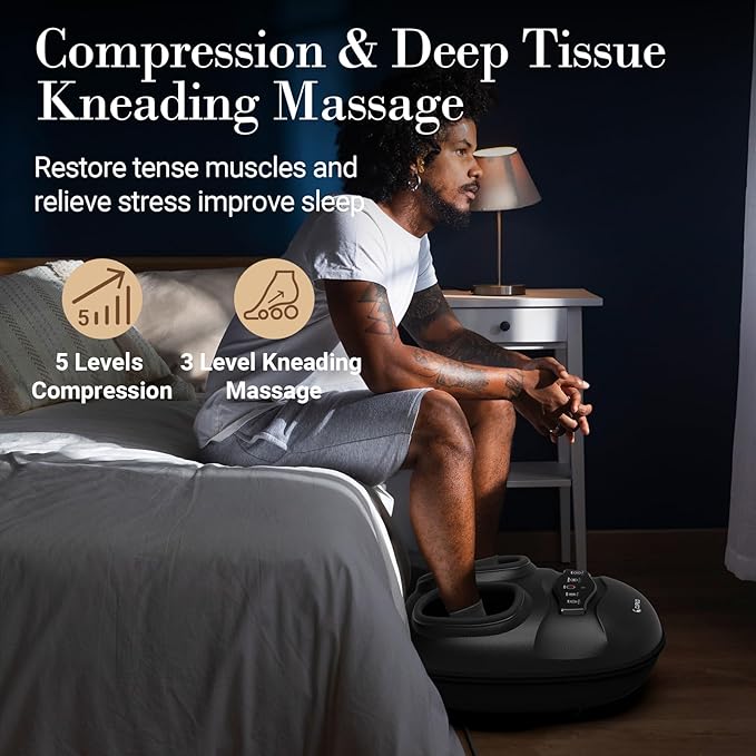 Shiatsu Foot Massager with Heat - Upgraded Foot Kneading Massage with App Control,Feet Massager for Plantar Fasciitis & Neuropathy Pain,Adjustable Compression & Heat,Fits Size Up to 13" - Bloomnest