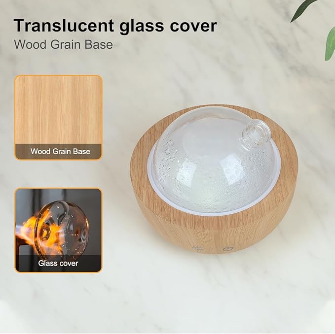 Glass Essential Oil Diffusers for Home, Wood Grain Base Humidifier, Decorative Bedroom Aromatherapy Scent Air Diffuser Ultrasonic Aroma Defusers 200ml（with 3Pcs Essential Oils） kakoda