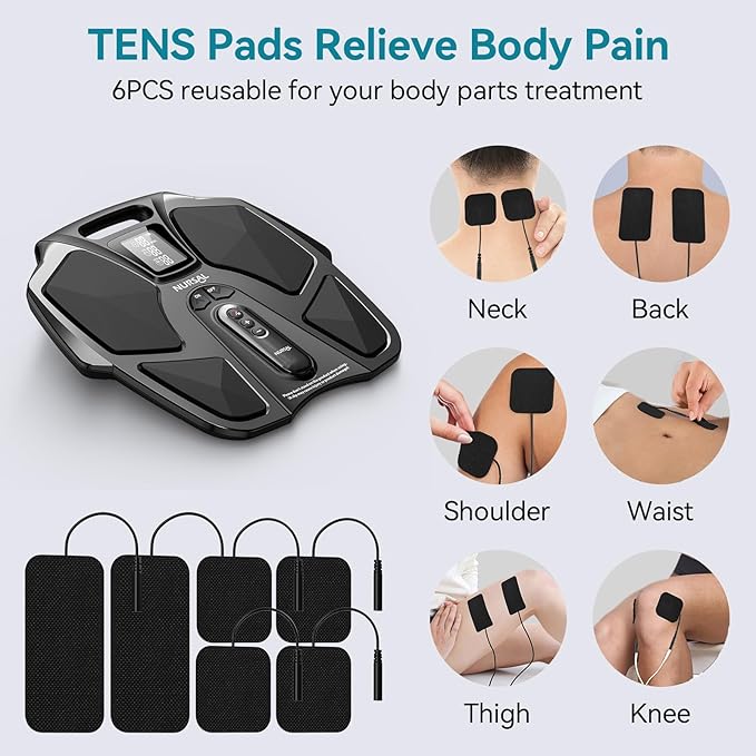 NURSAL EMS Foot Massager for Neuropathy, Electric Muscle Stimulator for Feet & Legs Circulation, TENS Unit for Feet with 6 Reusable Pads, Wireless Remote with 90 Adjustable Intensity Levels