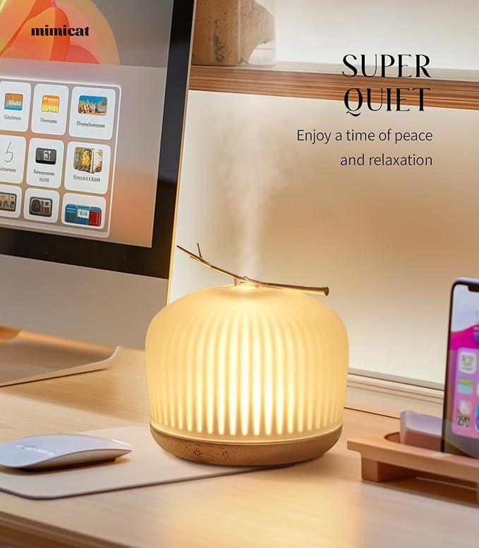 mimicat Quiet Aromatherapy Diffuser Glass: 230ML Ultrasonic Cool Mist Scent for Home with Night Light - Aesthetic for Women Girls - Bloomnest
