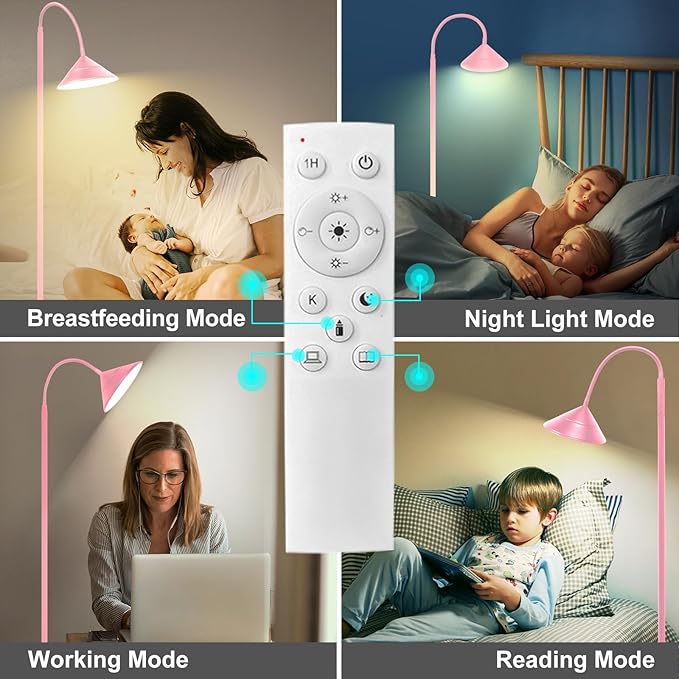 Floor Lamp, 18W Upgraded Bright LED Floor Lamps for Living Room Bedroom with Gooseneck Stepless Dimming & Color 76inch Tall Standing Lamp with Remote & Touch Control Work with Smart Plug (Pink) - Bloomnest