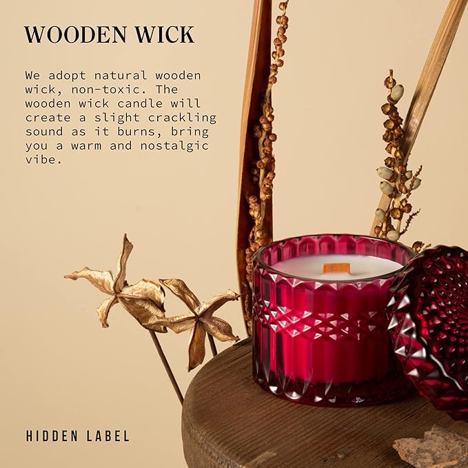 Hidden Label Wild Fig & Cassis Scented Soy Candles, Crackling Wood Wick, Muse Collection 7.4oz Glass Jar Decorative Candles, Gifts for Women - Bloomnest
