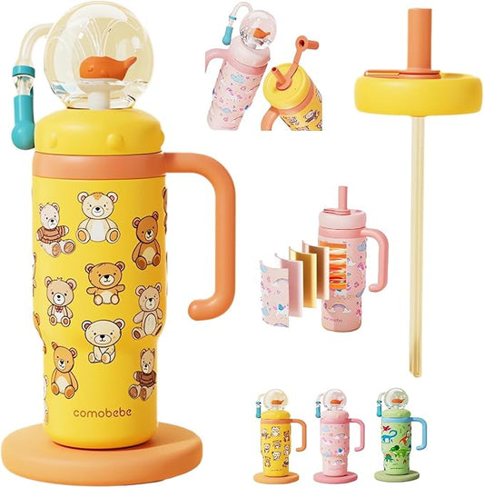 Stainless Steel Whale Fountain Tumbler with Handle 2025 Drinking Cup with Whale Squirt Insulated Travel Tumblers Kids Weighted Sippy Cup No Spill Cute Water Bottle with Lids and Straws Leak Proof (A1) - Bloomnest