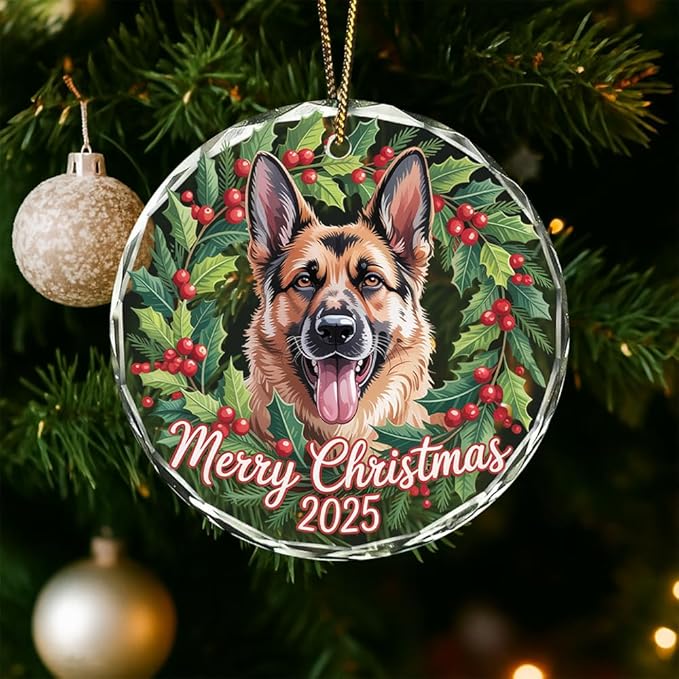German Shepherd Dog Glass Ornament – Handcrafted Hanging Decoration, Elegant Keepsake with Unique German Shepherd Dog Design, for Home, Holiday Tree, or Special Occasion - Bloomnest