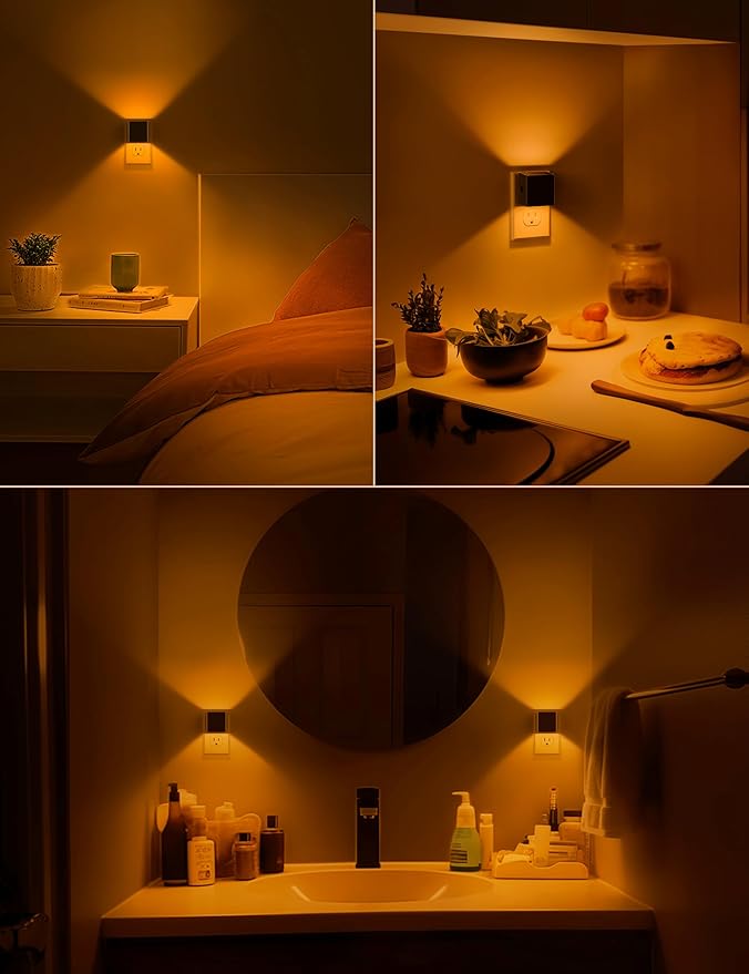 DORESshop LED Night Lights Plug into Wall [2 Pack], Plug in Nightlight, 3 Level Brightness Adjustable Night Light, Dusk to Dawn Sensor, Nightlights for Adults, Bedroom, Bathroom, Hallway, 1800K - Bloomnest