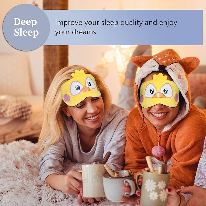 Cute Sleep Masks Cartoon Animal Eye Mask Plush Sleeping Mask & Travel Blindfold - Funny Novelty Eye Shade for Kids, Girls & Adults (Chick) - Bloomnest