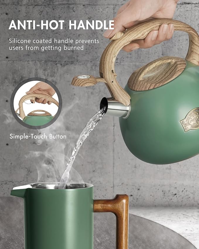 POLIVIAR Tea Kettle, 2.7 Quart Stovetop Tea Kettle, Audible Whistling Teapot, Food Grade Stainless Steel for Anti-Rust, Anti Hot Handle, Suitable for All Heat Sources (JX2022-MN30) - Bloomnest