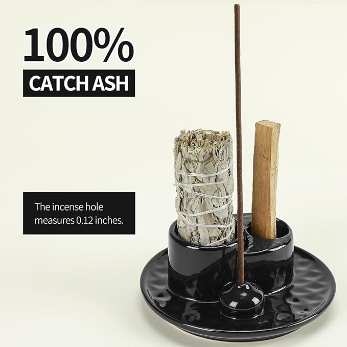 Palo Santo Sticks Holder, Multi-Purpose Handmade Ceramic Incense Burner for Palo Santo Incense Sticks, Sage Holder for Burning, Ash Catcher Tray for Meditation Yoga Room (Black) ToolSentryX
