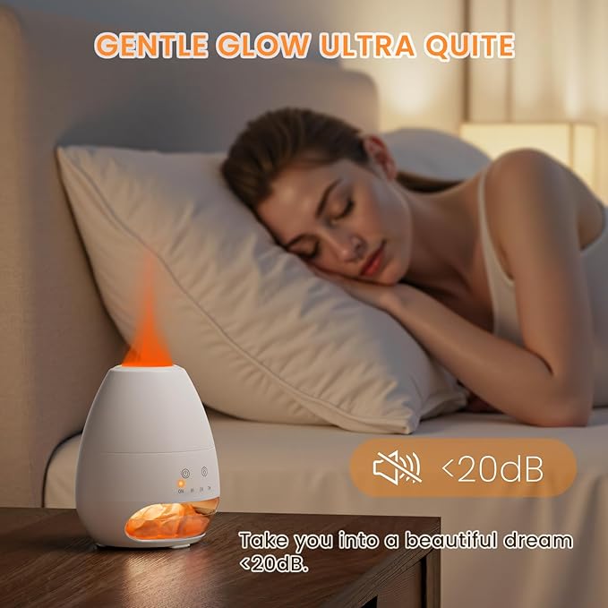 Ultrasonic Essential Oil Diffuser with Himalayan Salt Rock,Flame Diffuser with 2 Color Light,Aromatherapy Oil Diffuser with Auto Off Function for Home, Office,Spa,100ML - Bloomnest