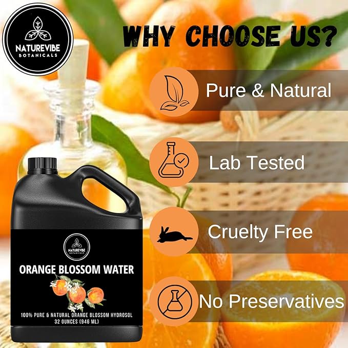 Naturevibe Botanicals Orange Water 32 Ounces | 100% Pure and Natural | Great for Skin Care and Hair Care - Bloomnest