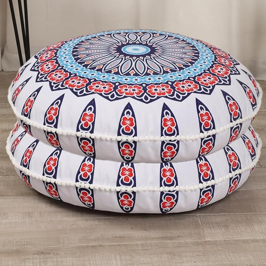 32 inches Floor Cushion for Adults, 2 Pack Round Large Thick Meditation Floor Pillow, Memory Foam Filling, Floral