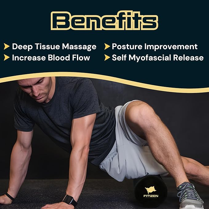 Fitizen Foam Roller – Muscle Massage Rehab Stiff Back Pain Physical Therapy Deep Tissue Firm Exercise Equipment Home Gym Stress Yoga Pilates for The Fit Citizen by FitNation - Bloomnest