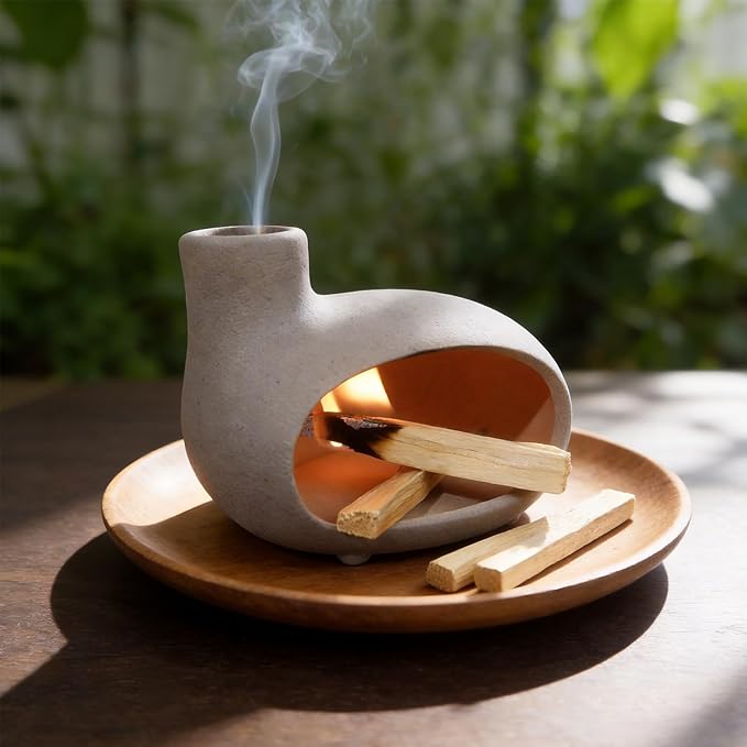 Handmade Grey Palo Santo Holder – Elegant Incense Chimney for Palo Santo, Sage & Cones – Idealt Gifts for Stress Relief, Energy Cleansing, Yoga, Meditation, Zen, Altar Decor & Aromatherapy MOUGIGI
